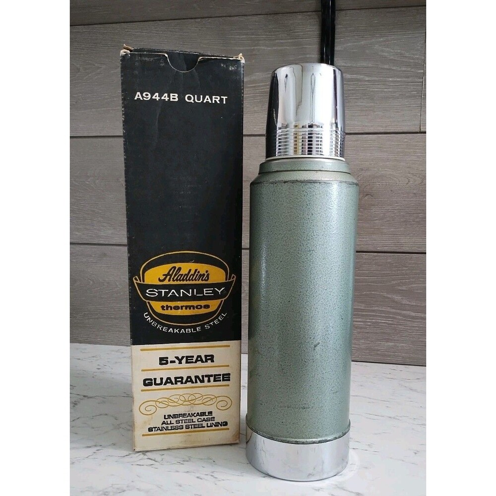 Vintage 1971 Aladdin's Stanley Thermos A944B w/Original Box 1 Qt Stainless Steel